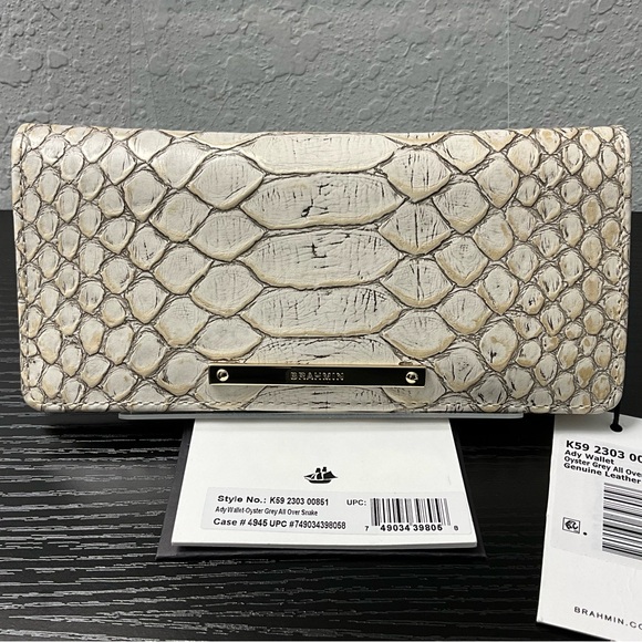 Brahmin Ady OYSTER GREY ALL OVER SNAKEPrint Leather NWT HTF RARE - Picture 1 of 8